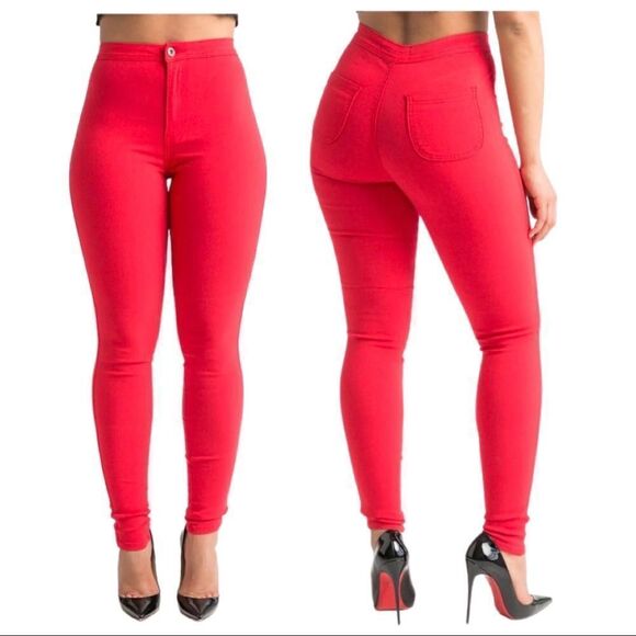 Red Medium Size 7 Size 9 High Waist Stretchy Jeans - Picture 2 of 10